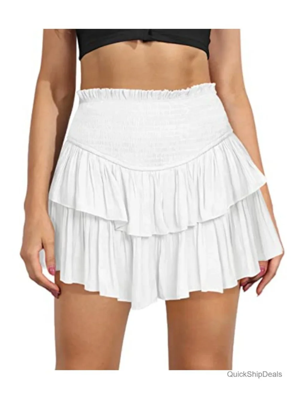Women's High Waist Ruffle Mini Skirt Flared Layered Flowy Casual Beach Skirt